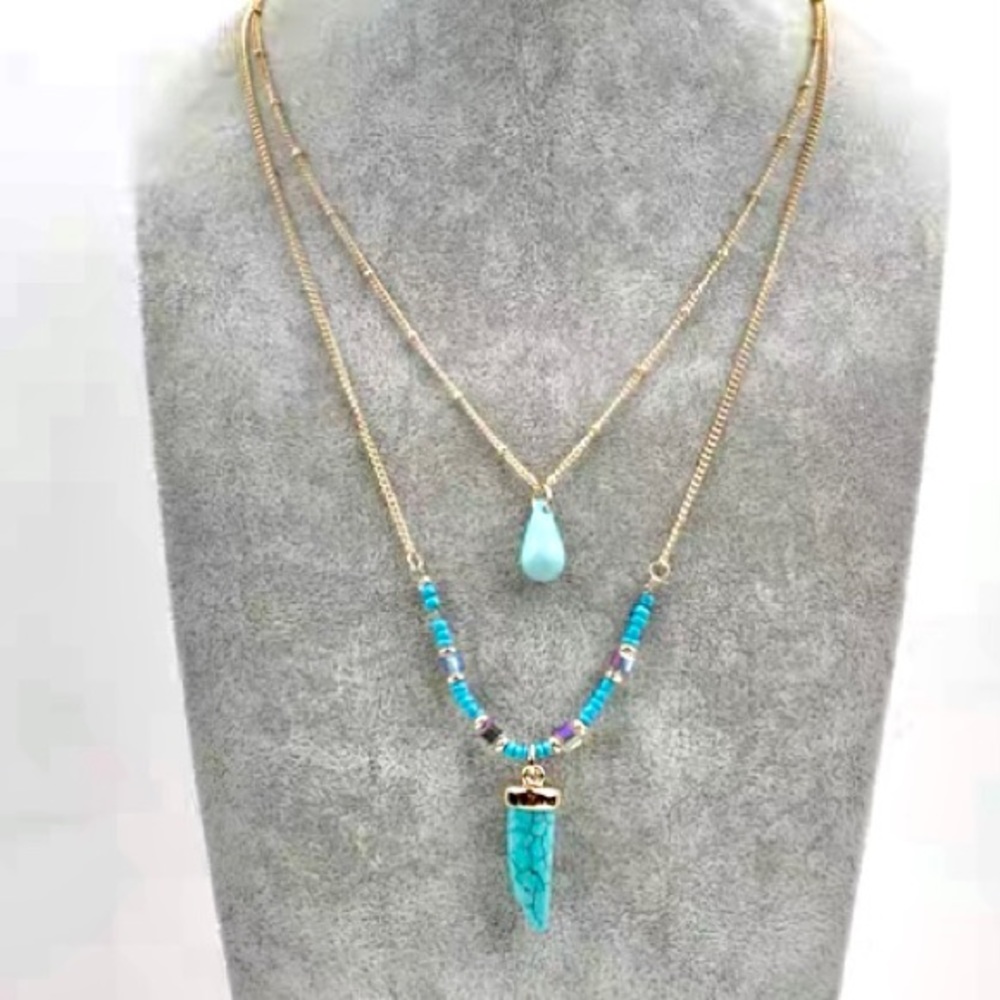 ❤️Seller’s Pick❤️ Turquoise Pendant Double Chain Long Necklace - Picture 12 of 15